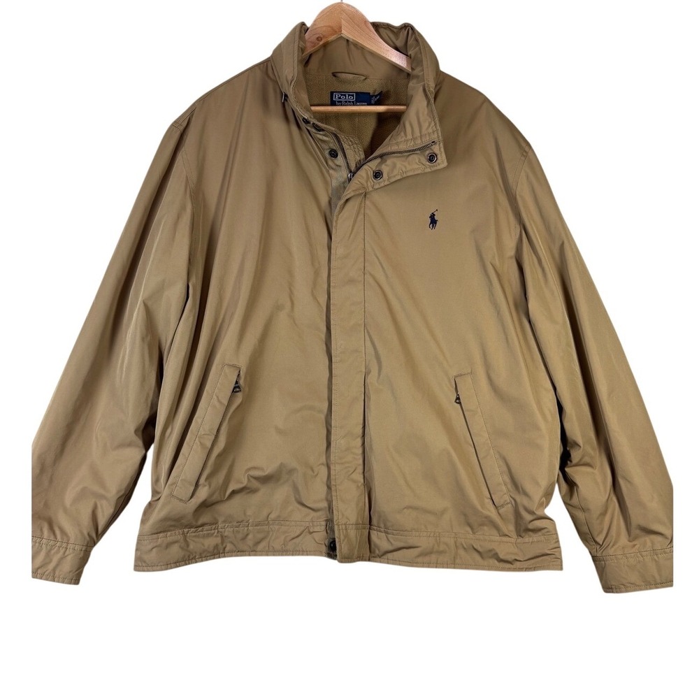Polo Ralph Lauren Mens XXL Tan Harrington Jacket Fleece Lined Stowaway Hood